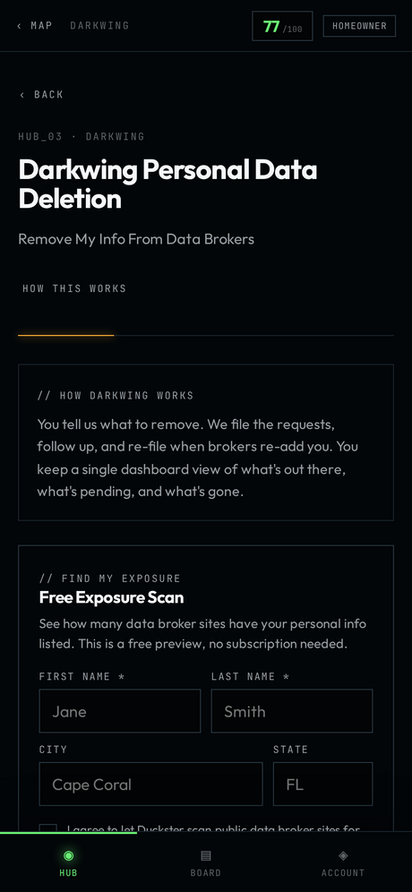 Mobile Hub Darkwing data broker exposure scan